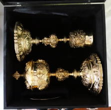Ornate French antique solid silver gilt Baroque Chapel Set
